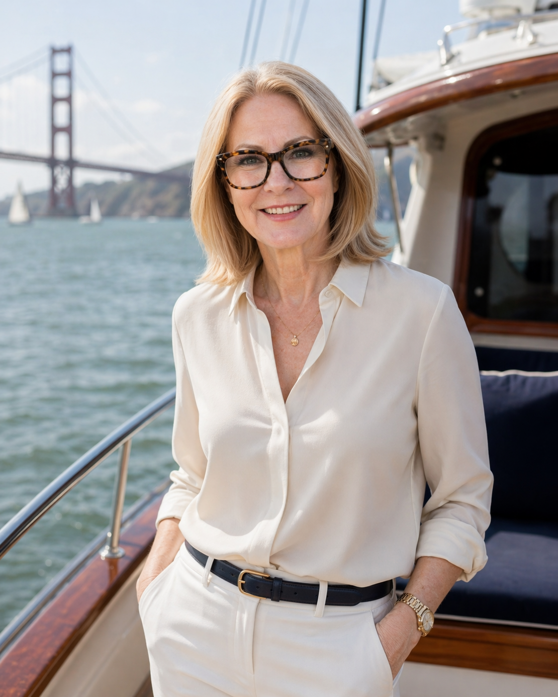 Eva Gregory by the Golden Gate Bridge